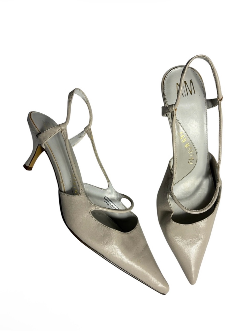 Vintage 90s Ann Marino cream leather pointy toe sling back kitten heels size 8.5